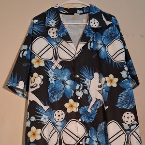 Men's Blue and Black Sports Print Casual Shirt